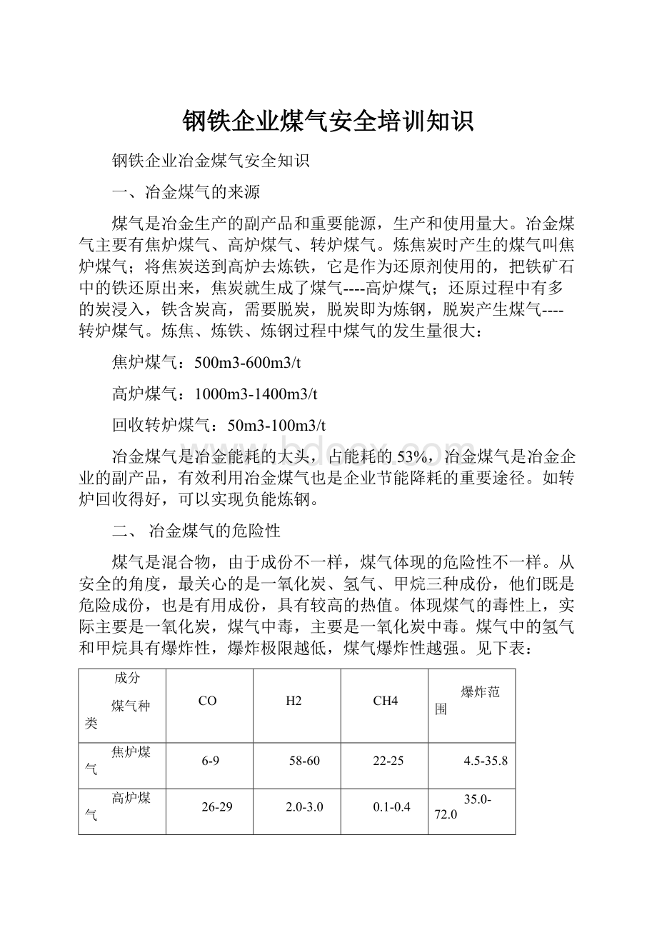 钢铁企业煤气安全培训知识.docx_第1页