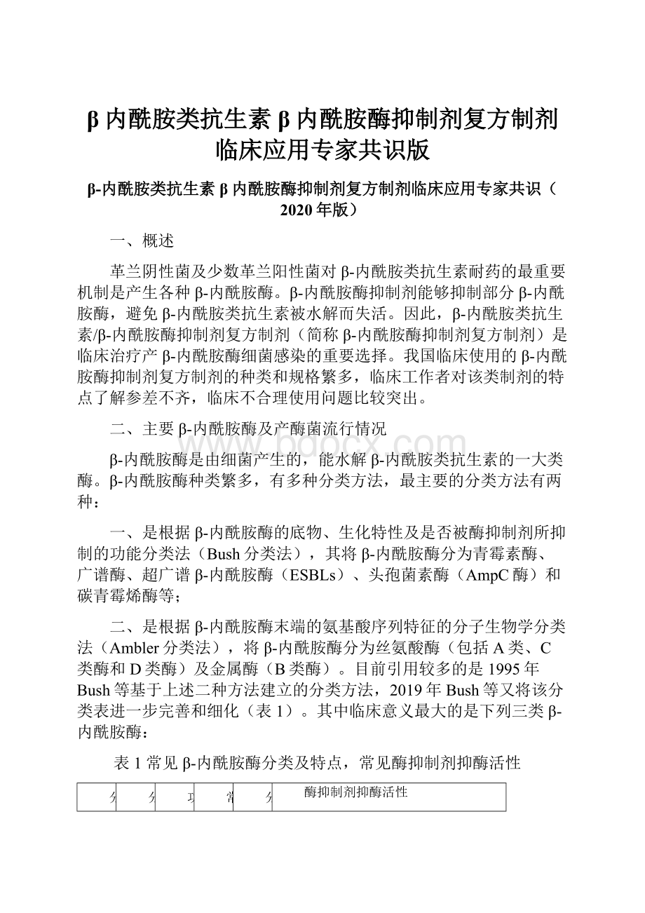 β内酰胺类抗生素β内酰胺酶抑制剂复方制剂临床应用专家共识版.docx_第1页