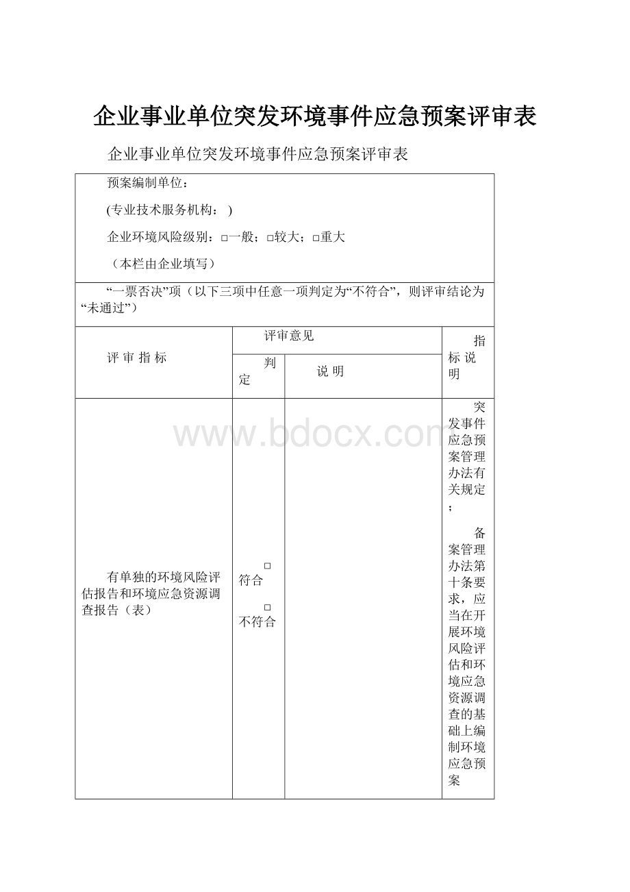 企业事业单位突发环境事件应急预案评审表.docx_第1页