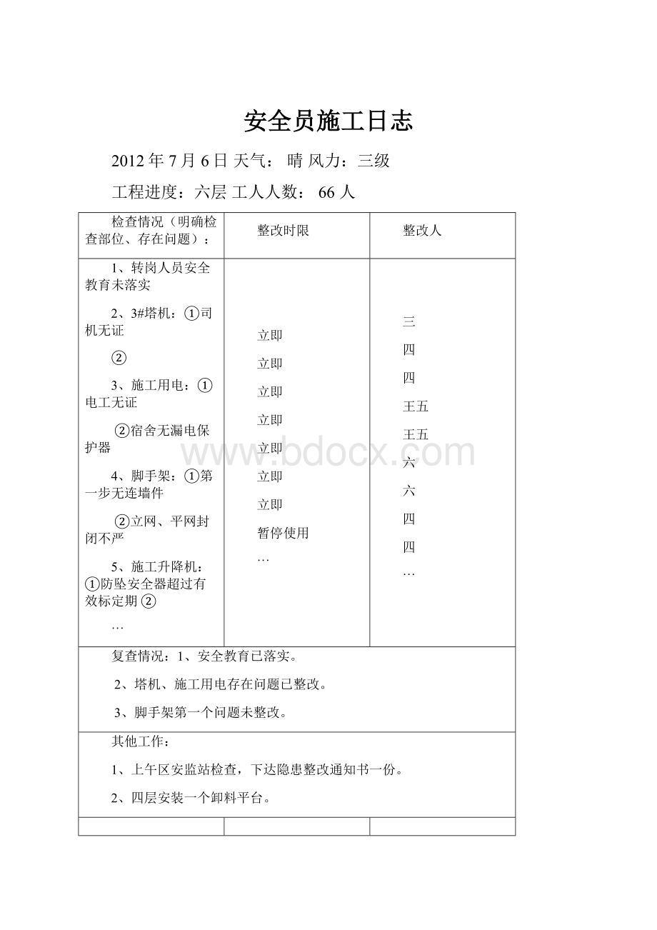 安全员施工日志.docx_第1页