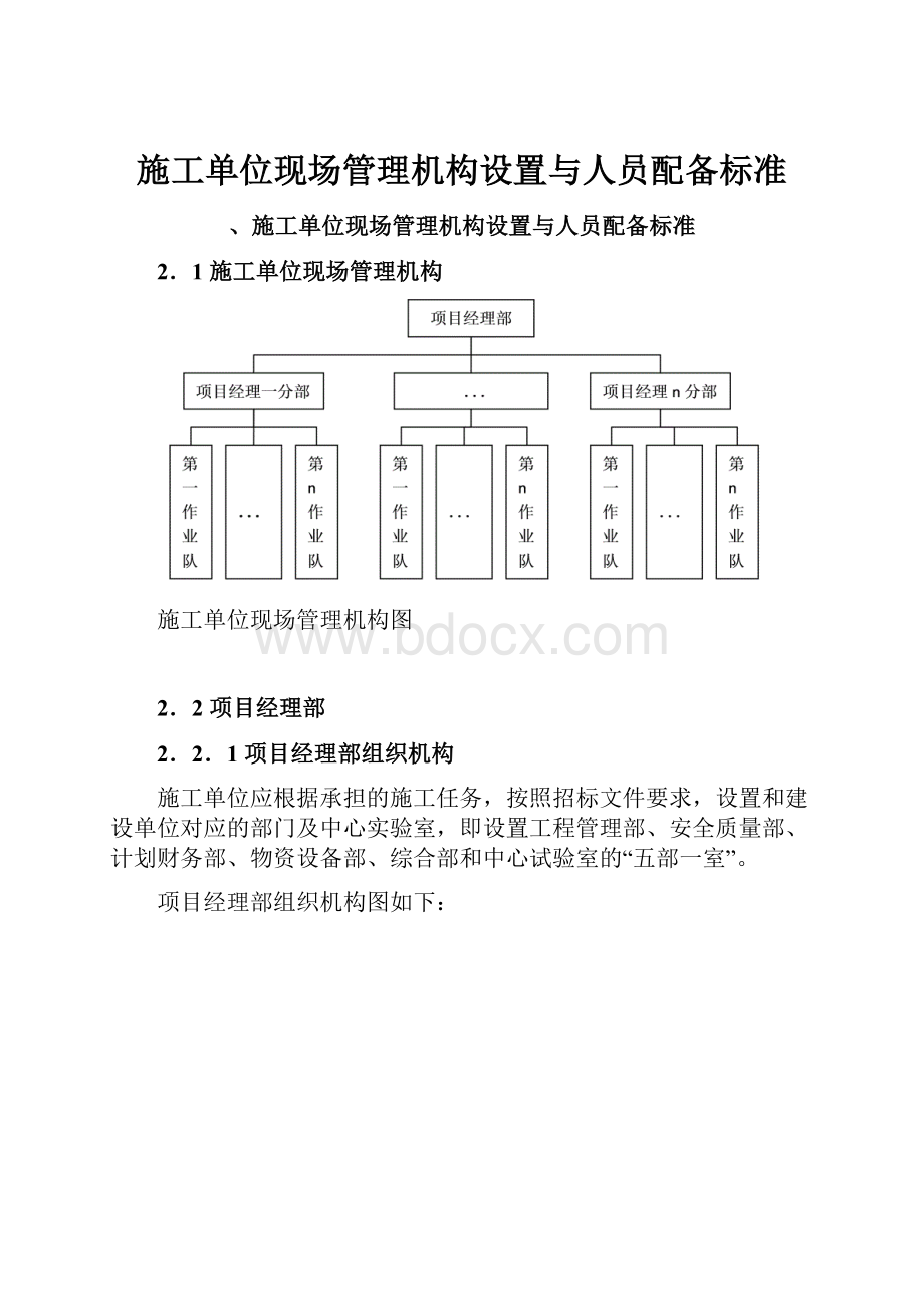 施工单位现场管理机构设置与人员配备标准.docx