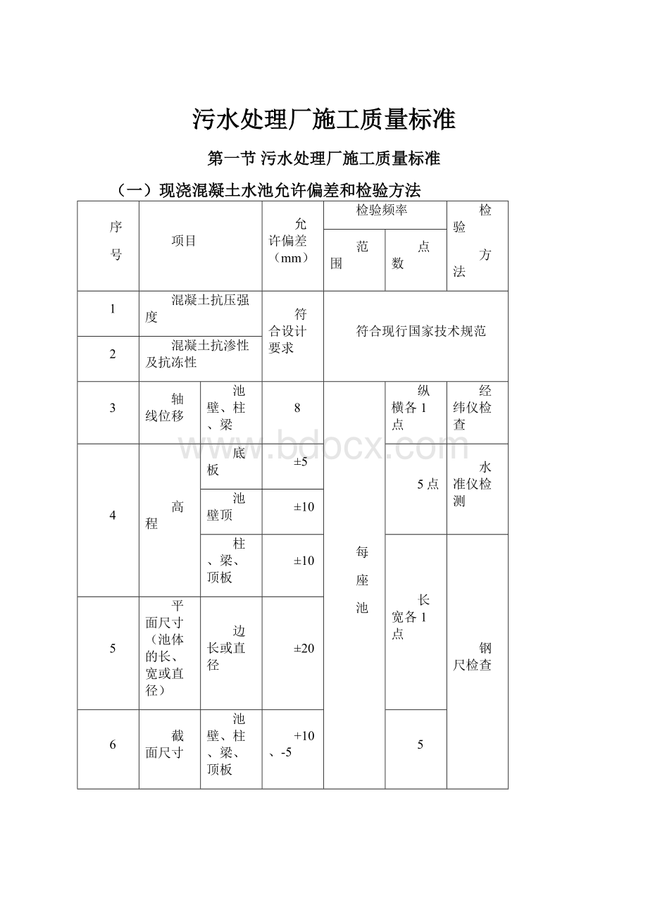 污水处理厂施工质量标准.docx_第1页