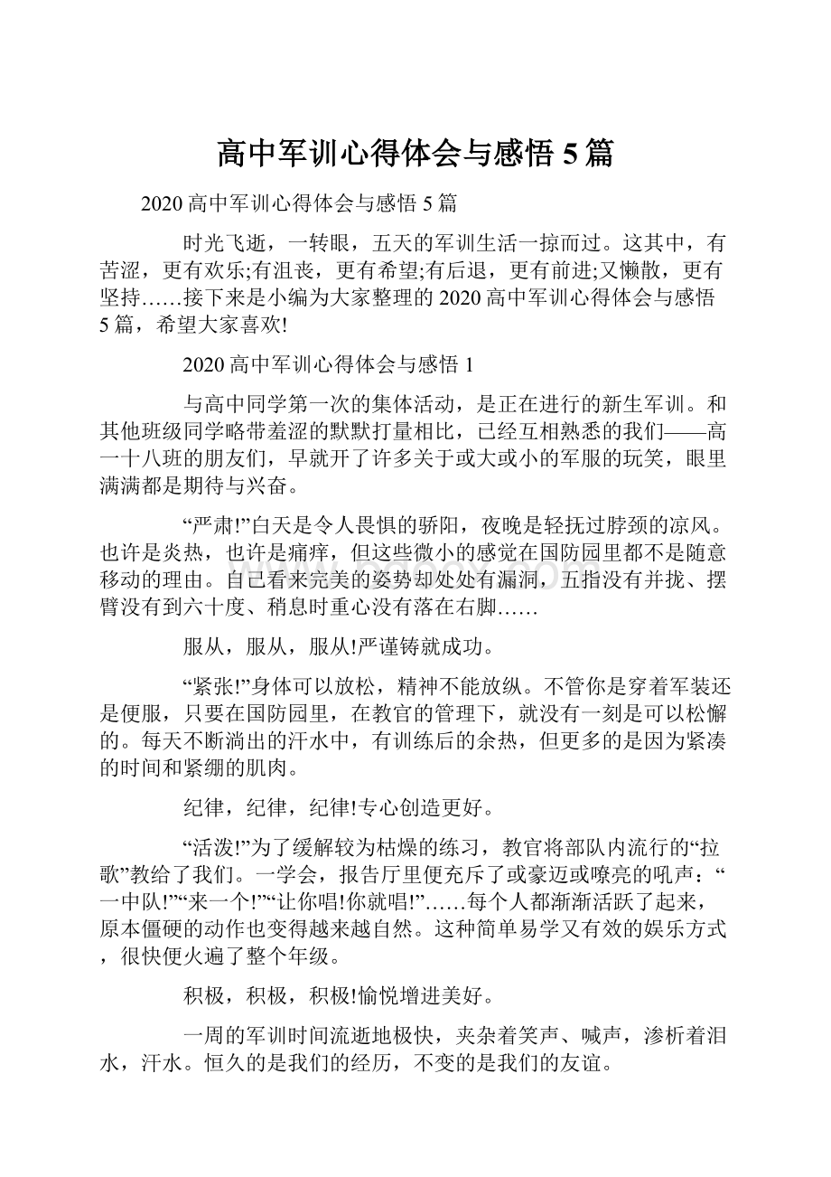 高中军训心得体会与感悟5篇.docx