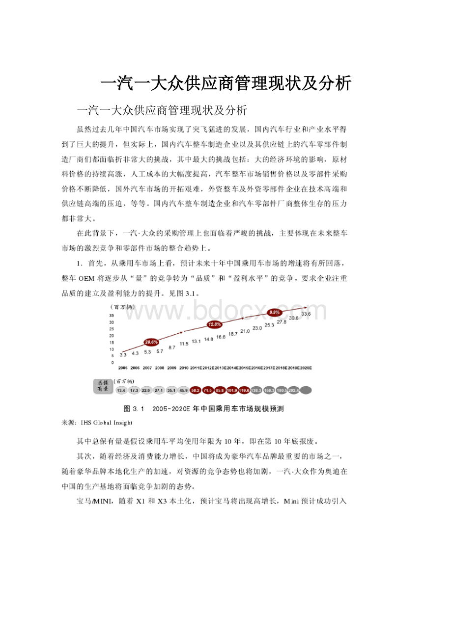 一汽一大众供应商管理现状及分析.docx