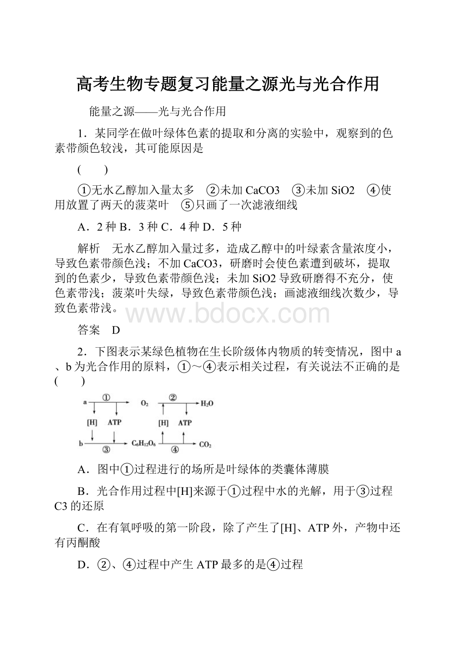 高考生物专题复习能量之源光与光合作用.docx