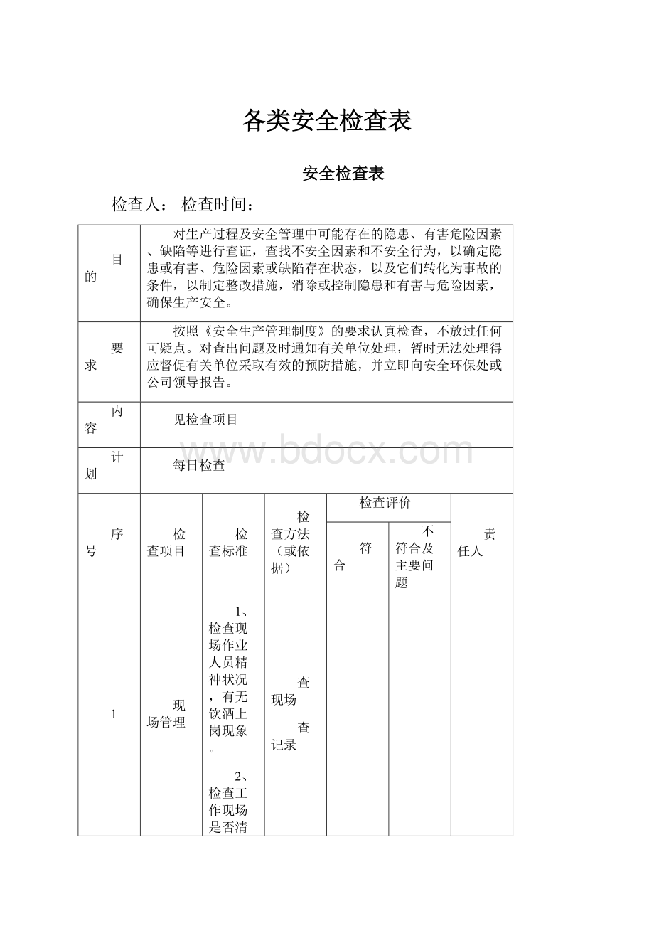 各类安全检查表.docx_第1页