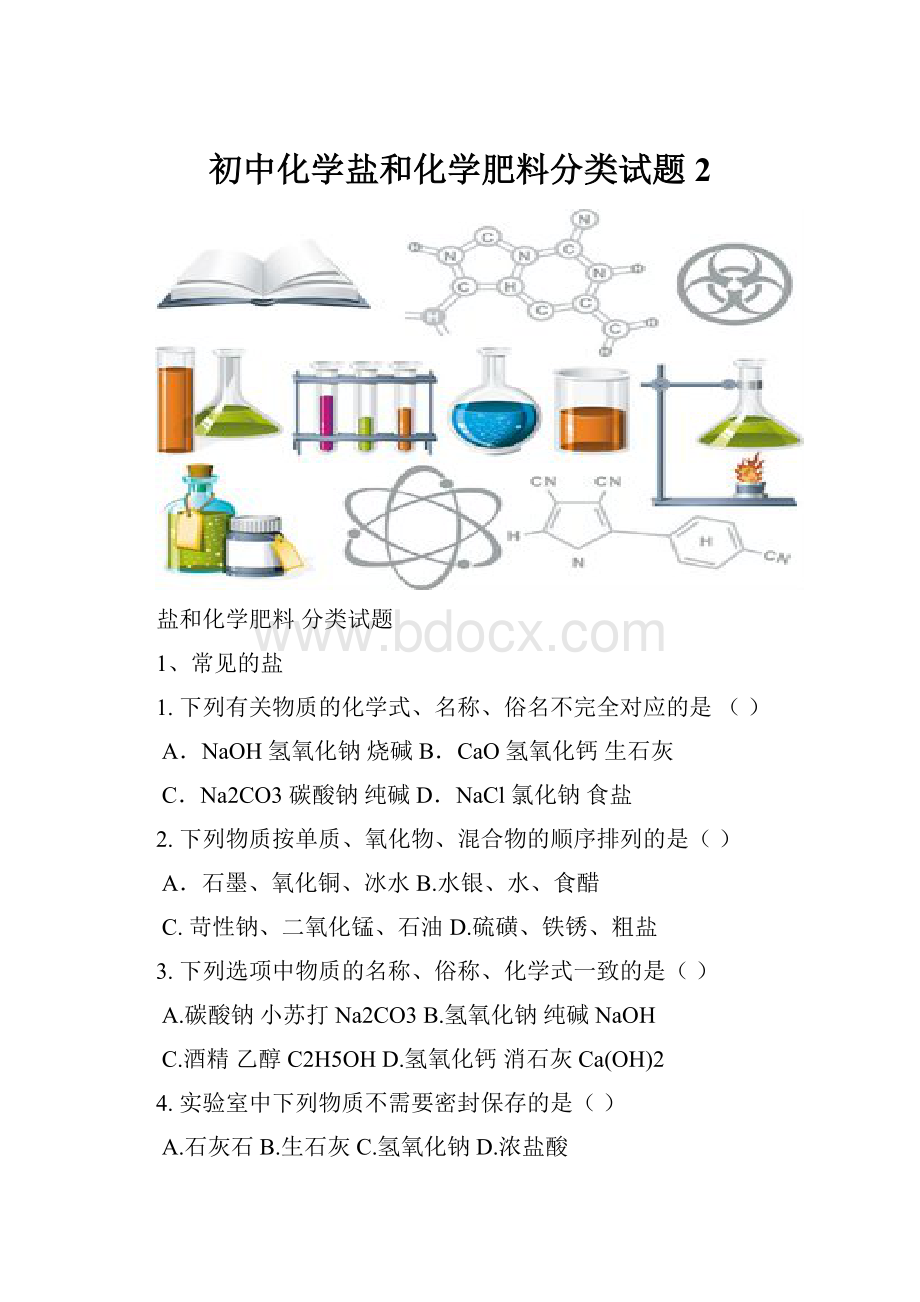 初中化学盐和化学肥料分类试题 2.docx