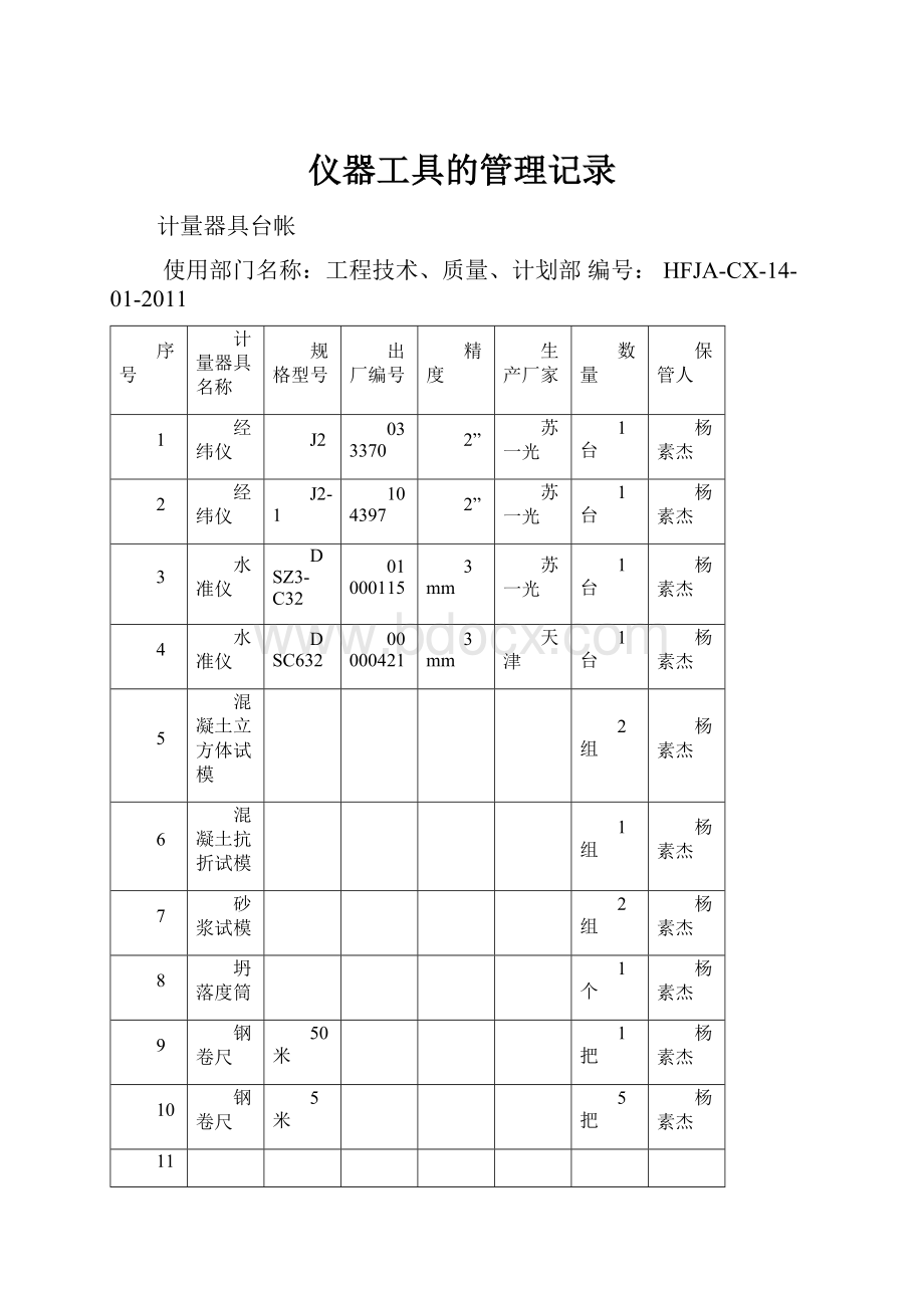 仪器工具的管理记录.docx_第1页