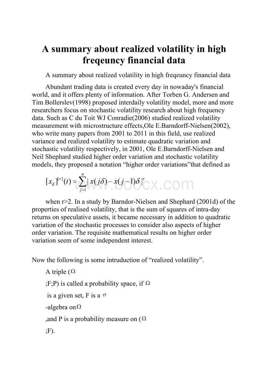 A summary about realized volatility in high freqeuncy financial data.docx