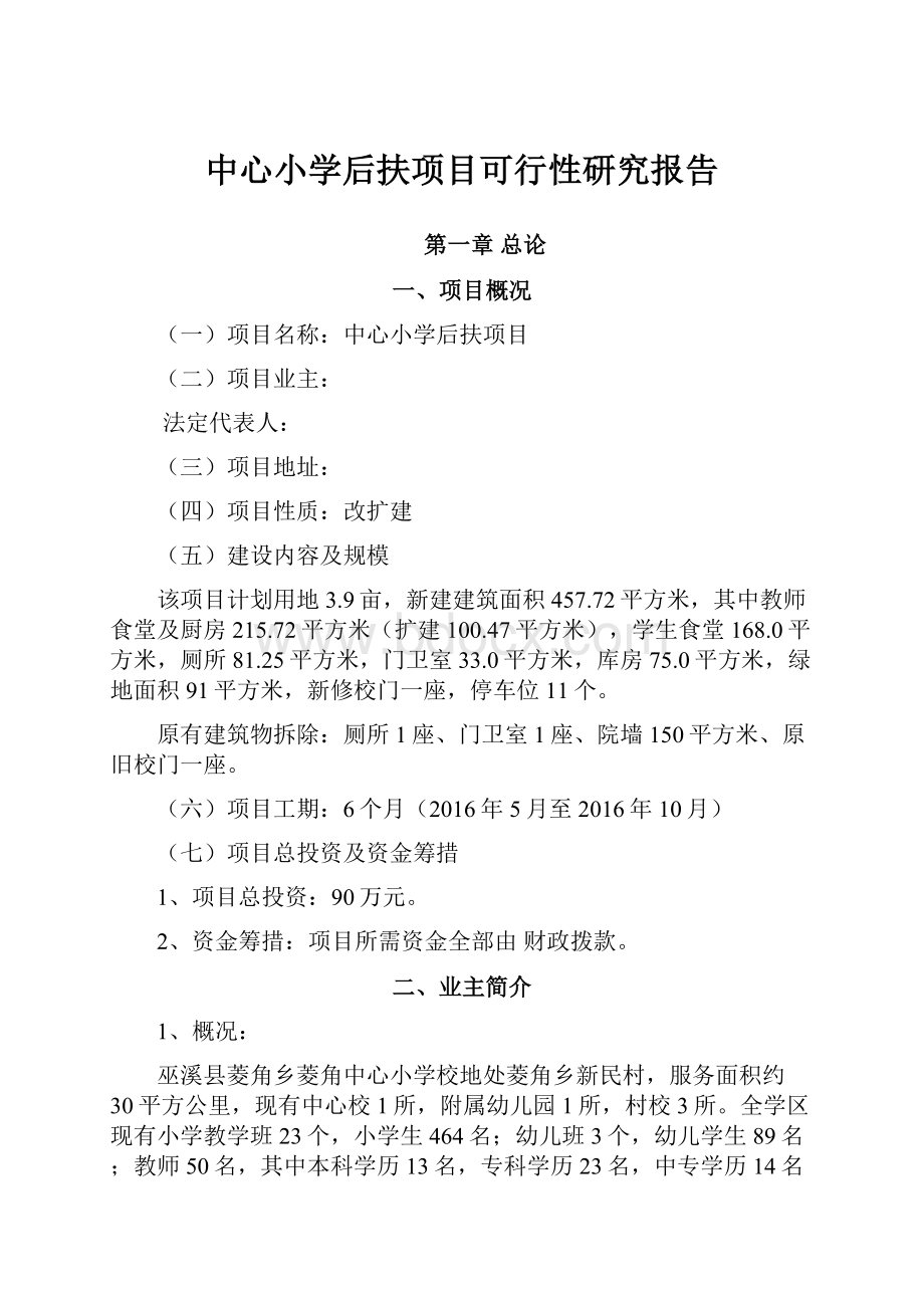 中心小学后扶项目可行性研究报告.docx_第1页