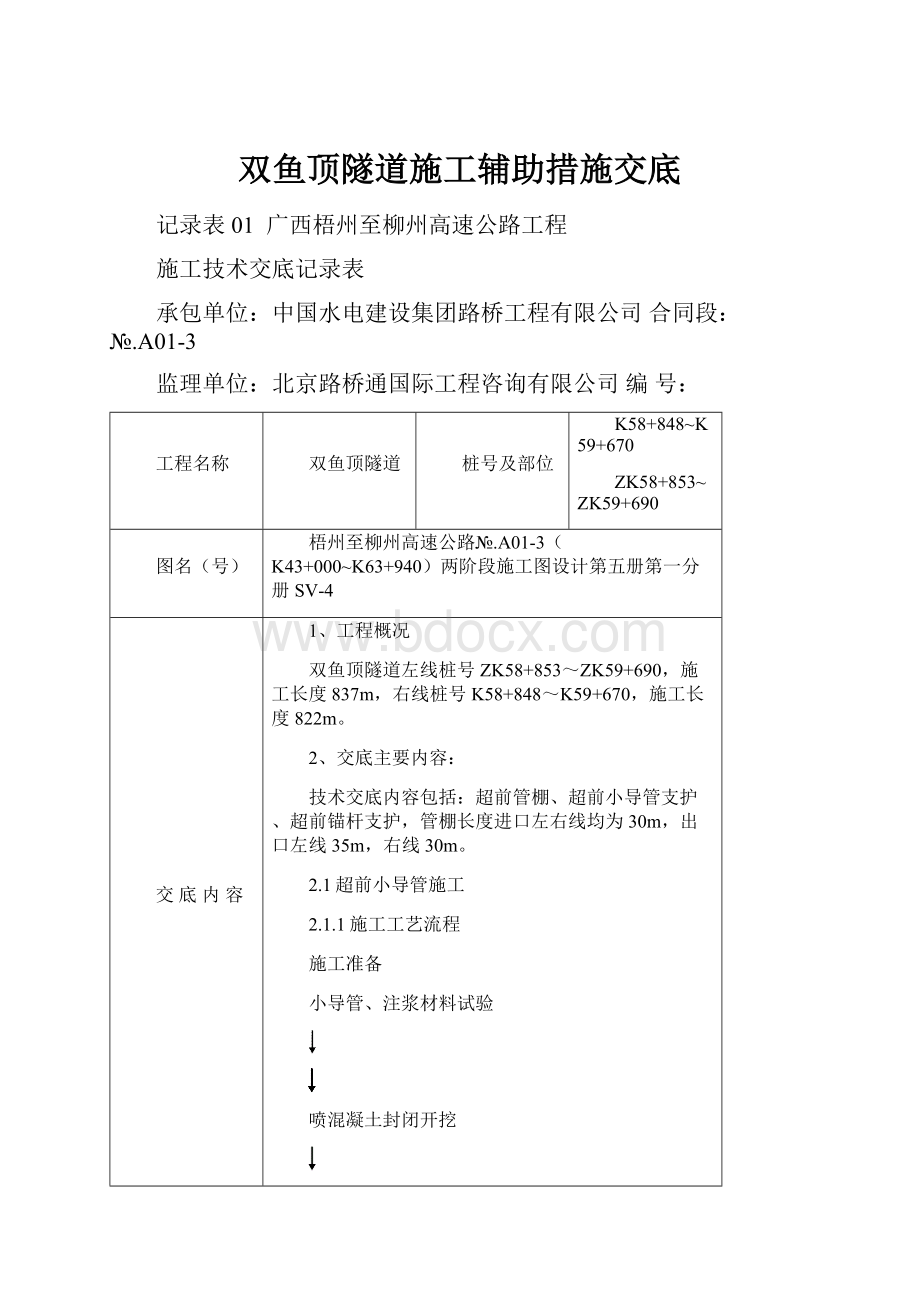 双鱼顶隧道施工辅助措施交底.docx