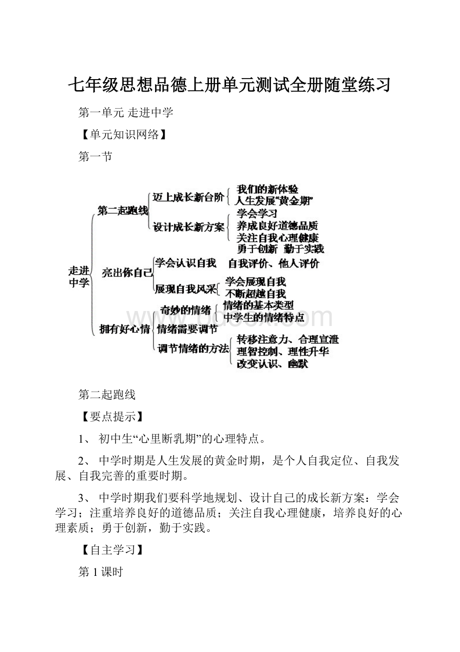 七年级思想品德上册单元测试全册随堂练习.docx_第1页