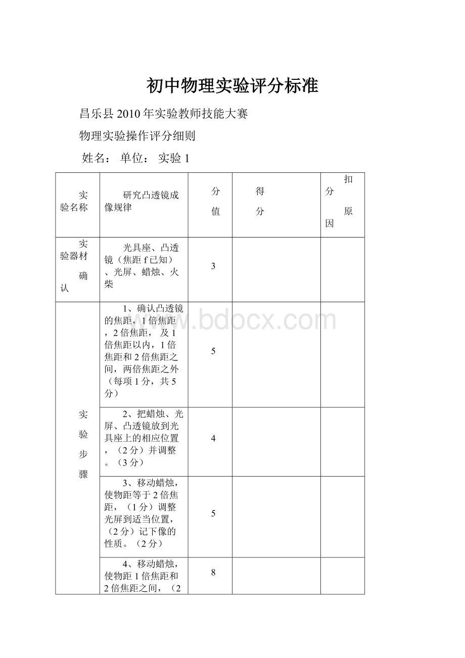 初中物理实验评分标准.docx