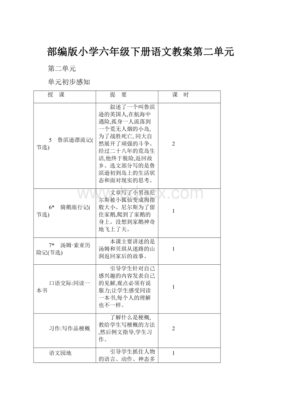 部编版小学六年级下册语文教案第二单元.docx_第1页