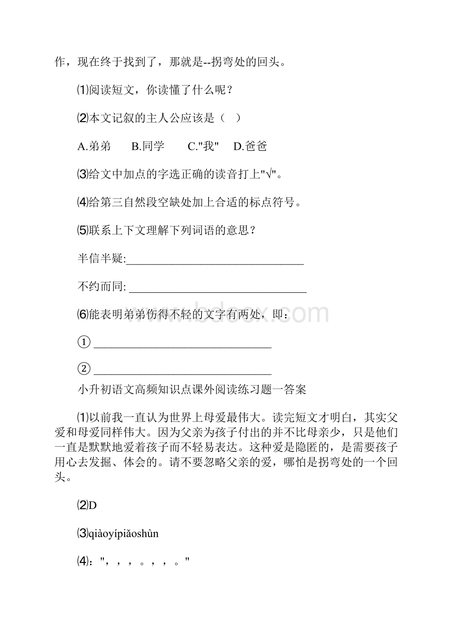 小升初语文高频知识点课外阅读练习题带答案解析.docx_第2页