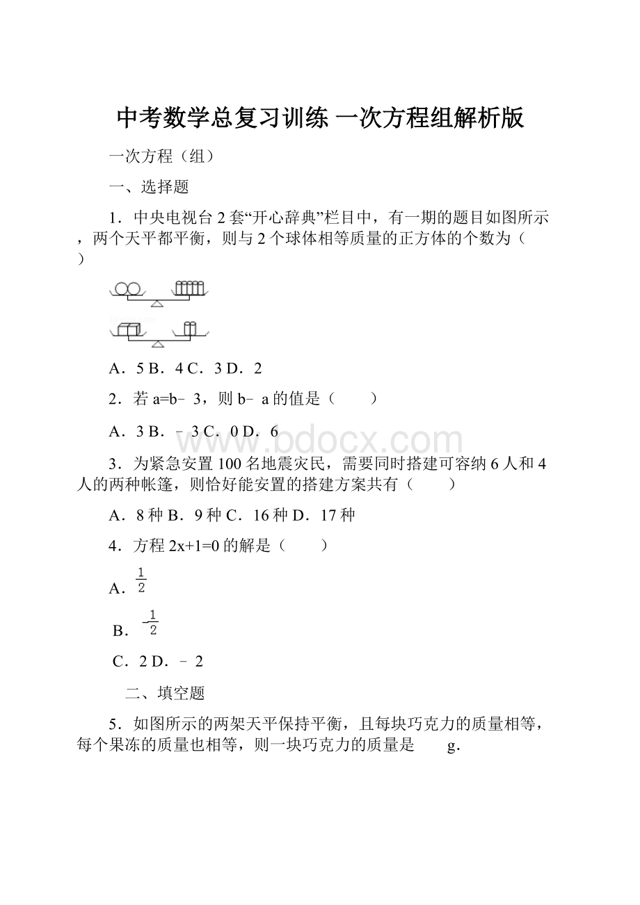 中考数学总复习训练 一次方程组解析版.docx_第1页