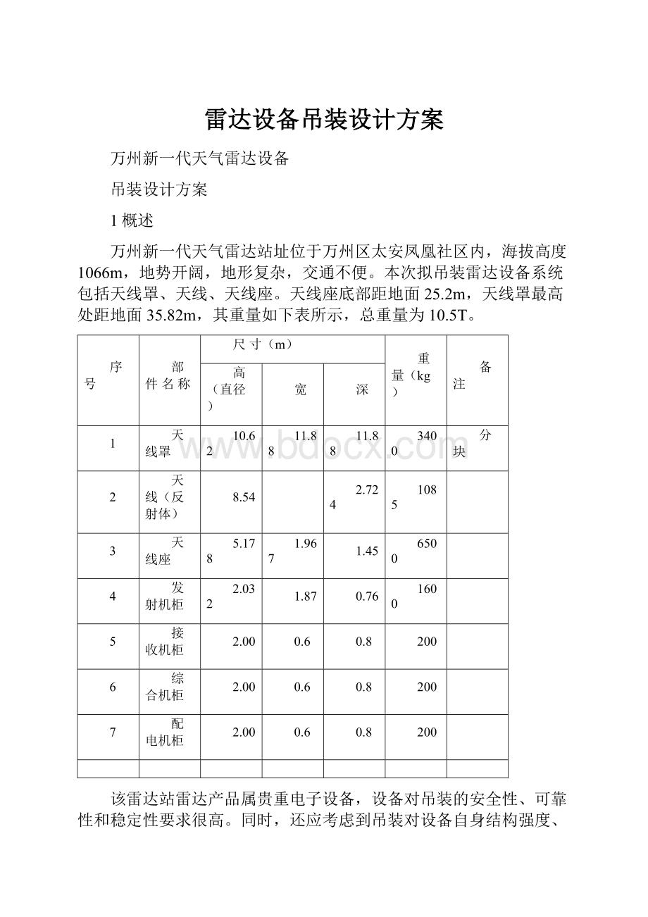 雷达设备吊装设计方案.docx