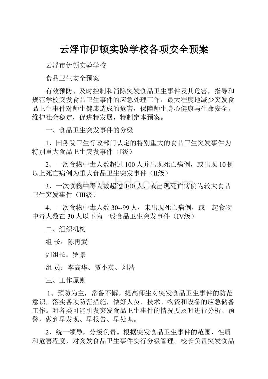 云浮市伊顿实验学校各项安全预案.docx