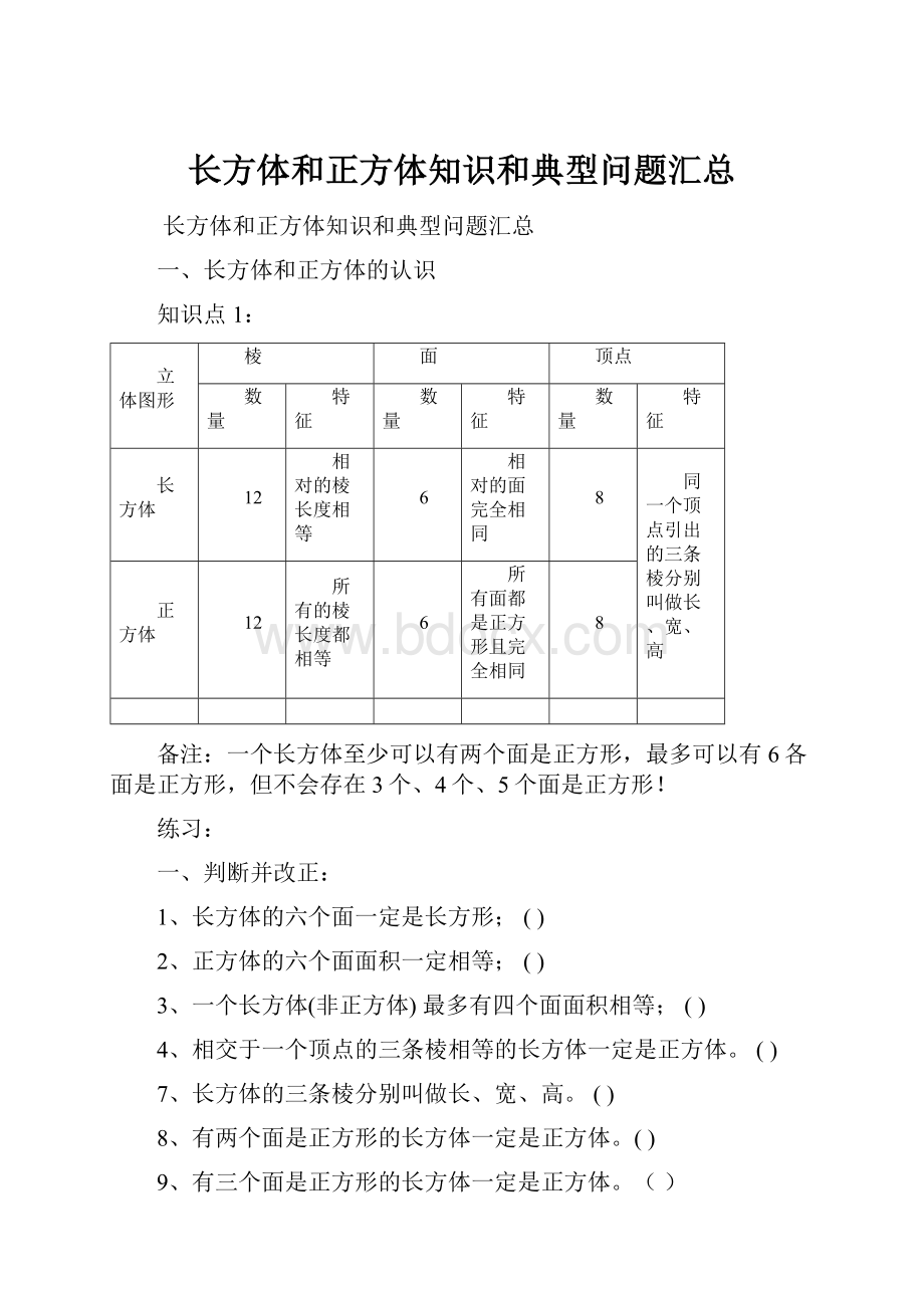 长方体和正方体知识和典型问题汇总.docx_第1页