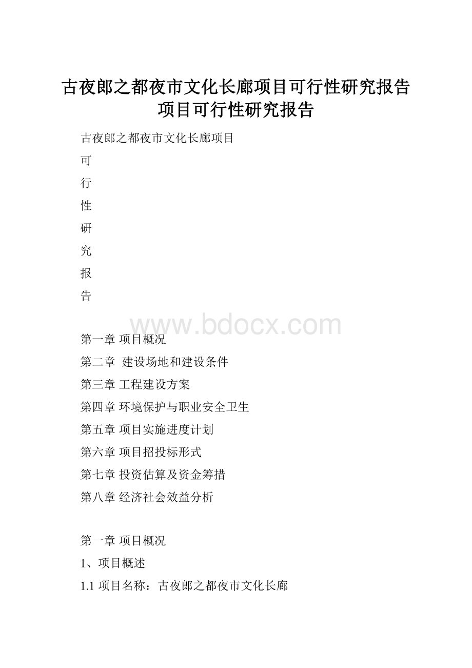 古夜郎之都夜市文化长廊项目可行性研究报告项目可行性研究报告.docx_第1页