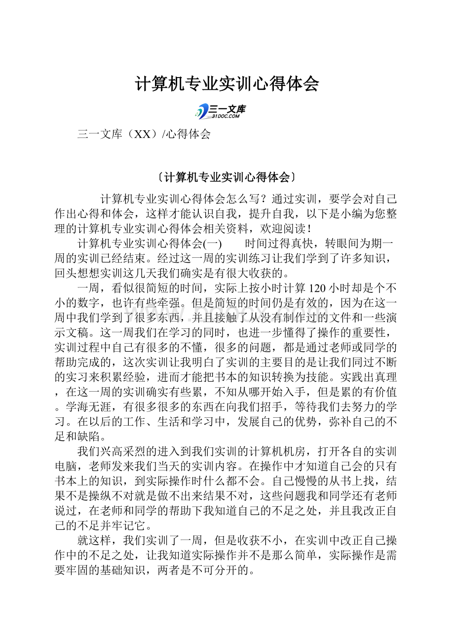 计算机专业实训心得体会.docx