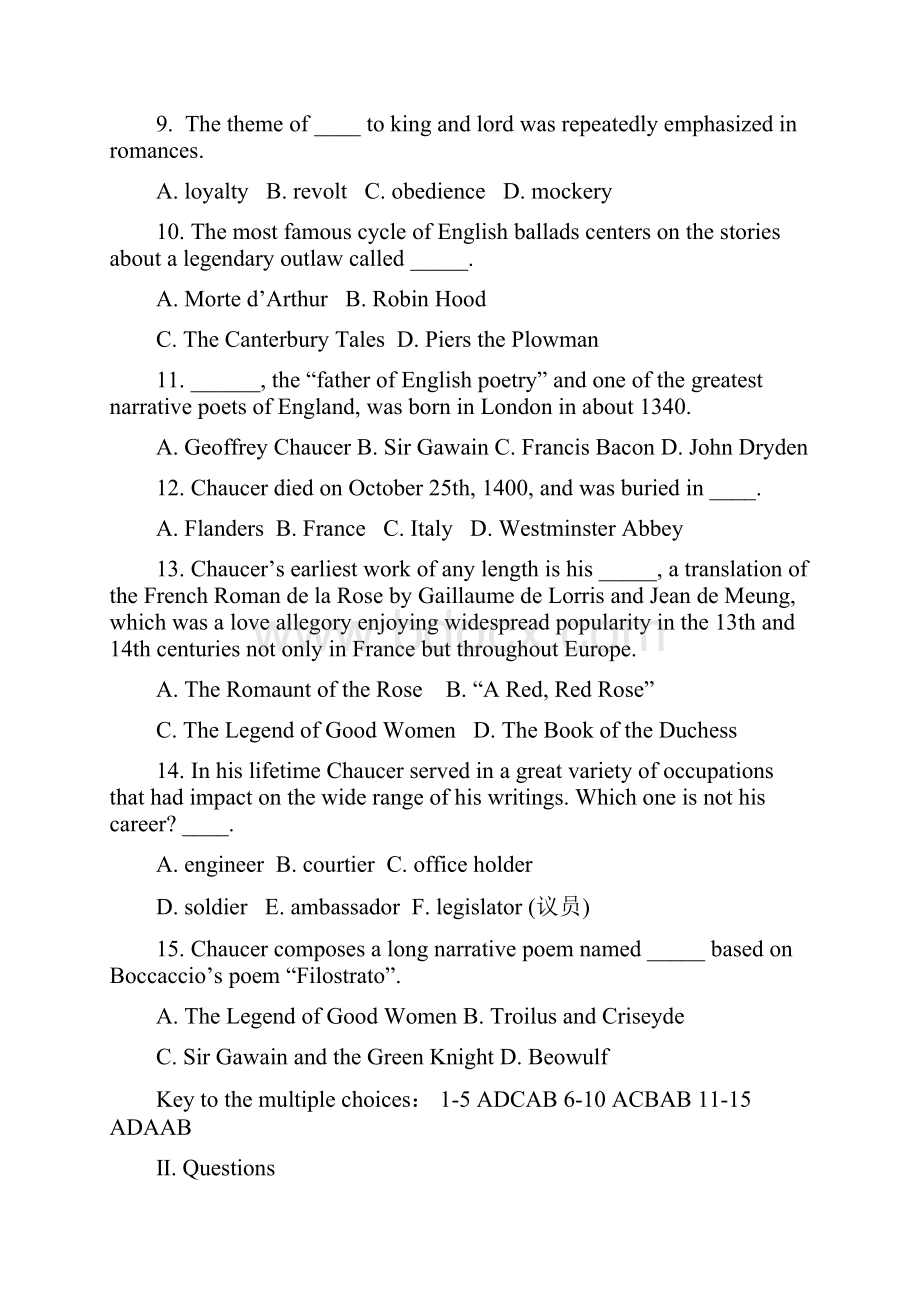 完整英国文学史习题全集含答案推荐文档.docx_第2页