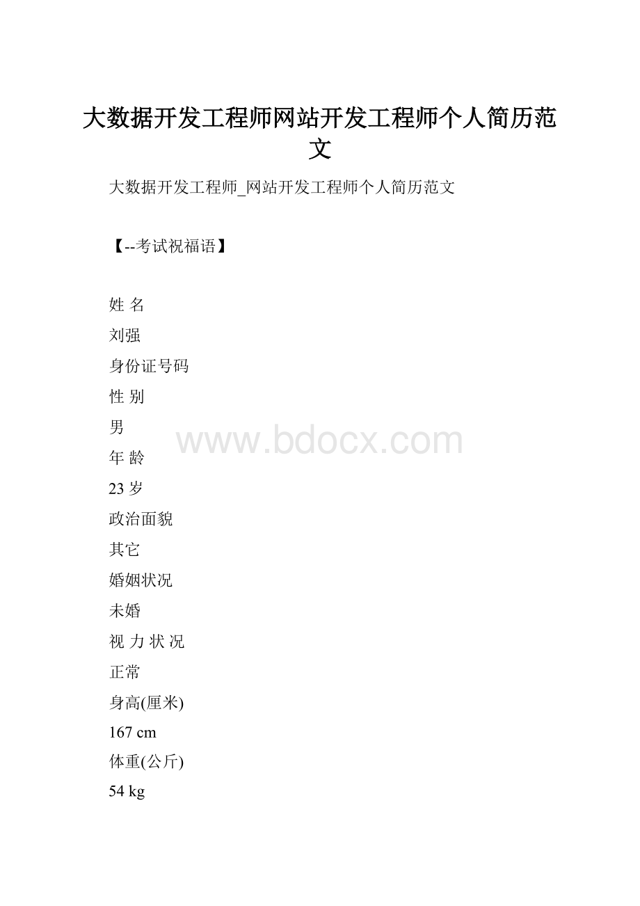 大数据开发工程师网站开发工程师个人简历范文.docx_第1页