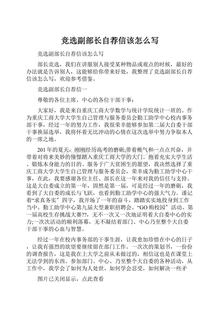 竞选副部长自荐信该怎么写.docx_第1页