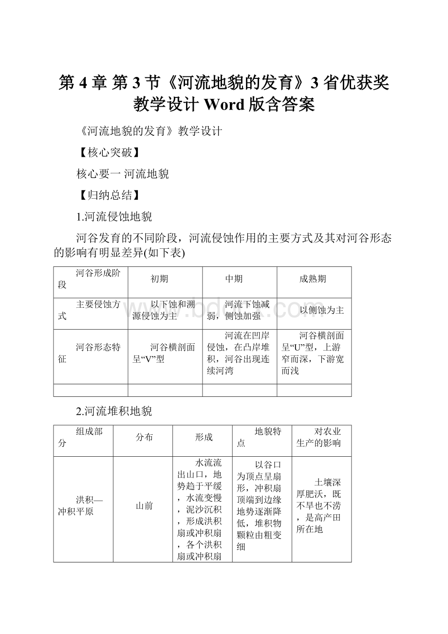 第4章 第3节《河流地貌的发育》3省优获奖教学设计Word版含答案.docx_第1页