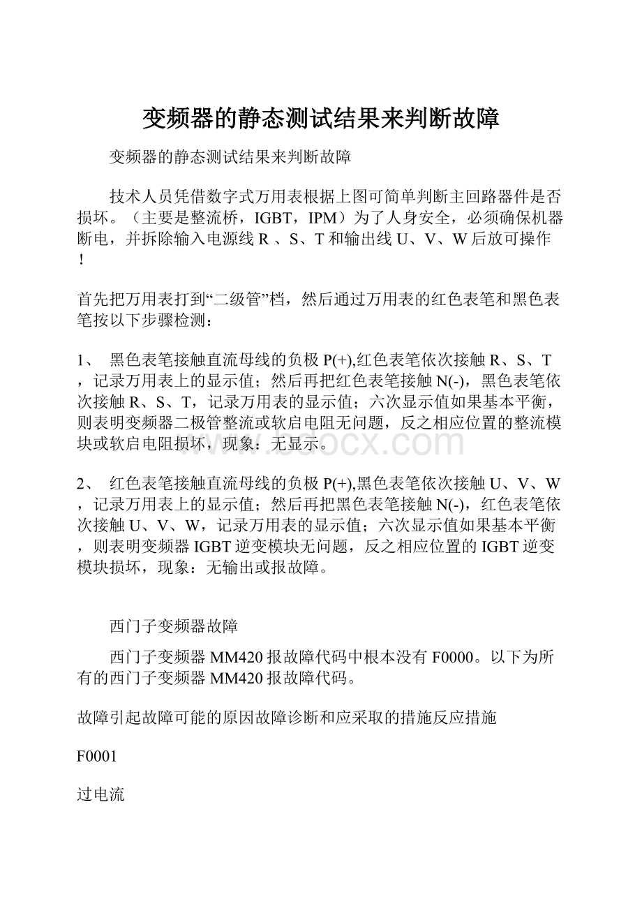 变频器的静态测试结果来判断故障.docx