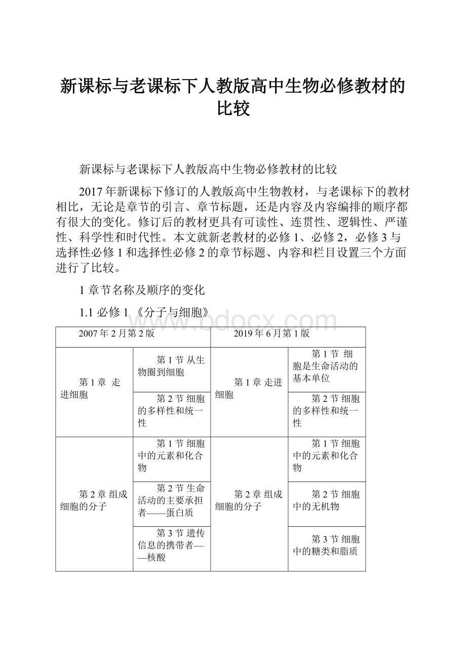 新课标与老课标下人教版高中生物必修教材的比较.docx_第1页