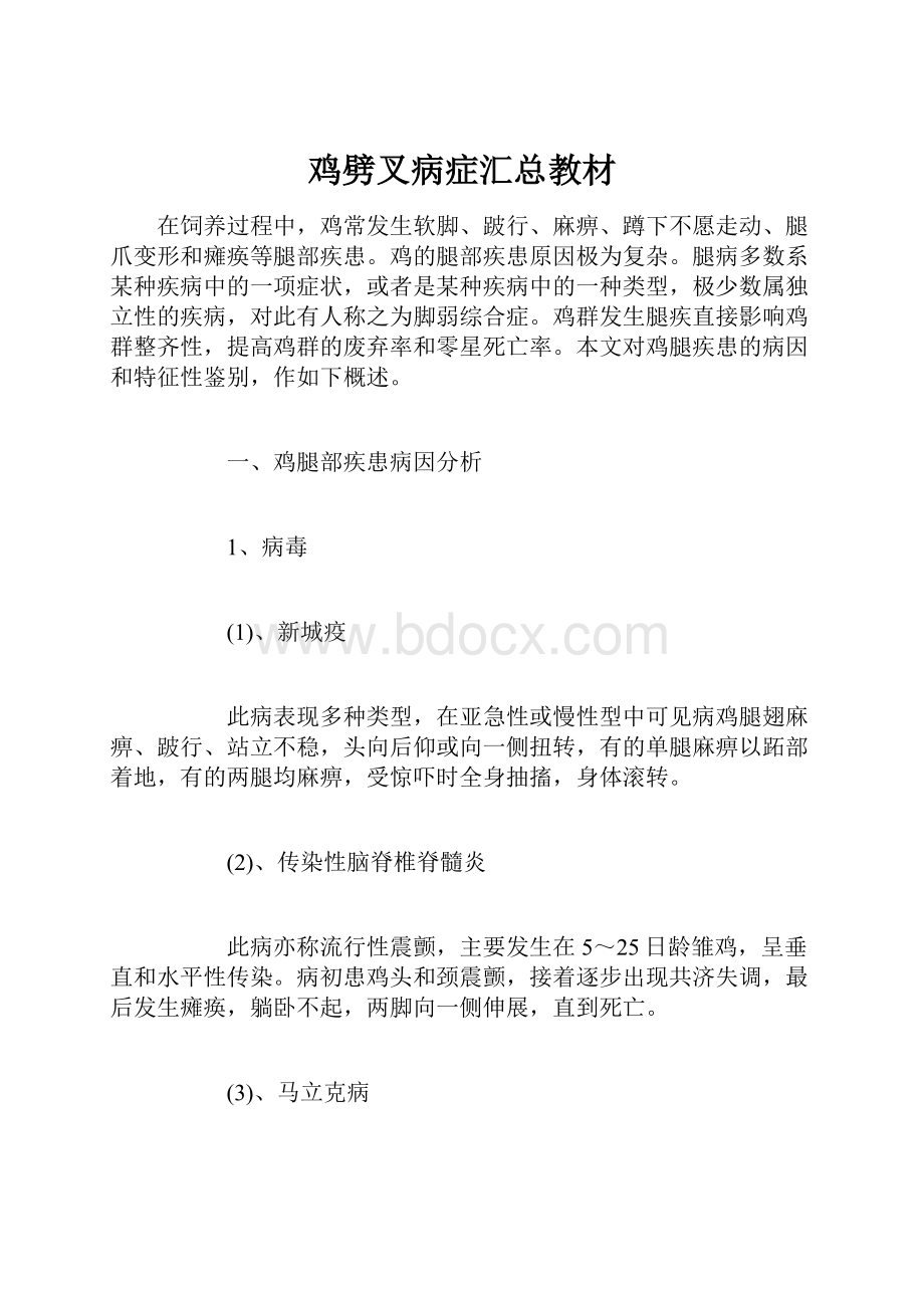 鸡劈叉病症汇总教材.docx_第1页