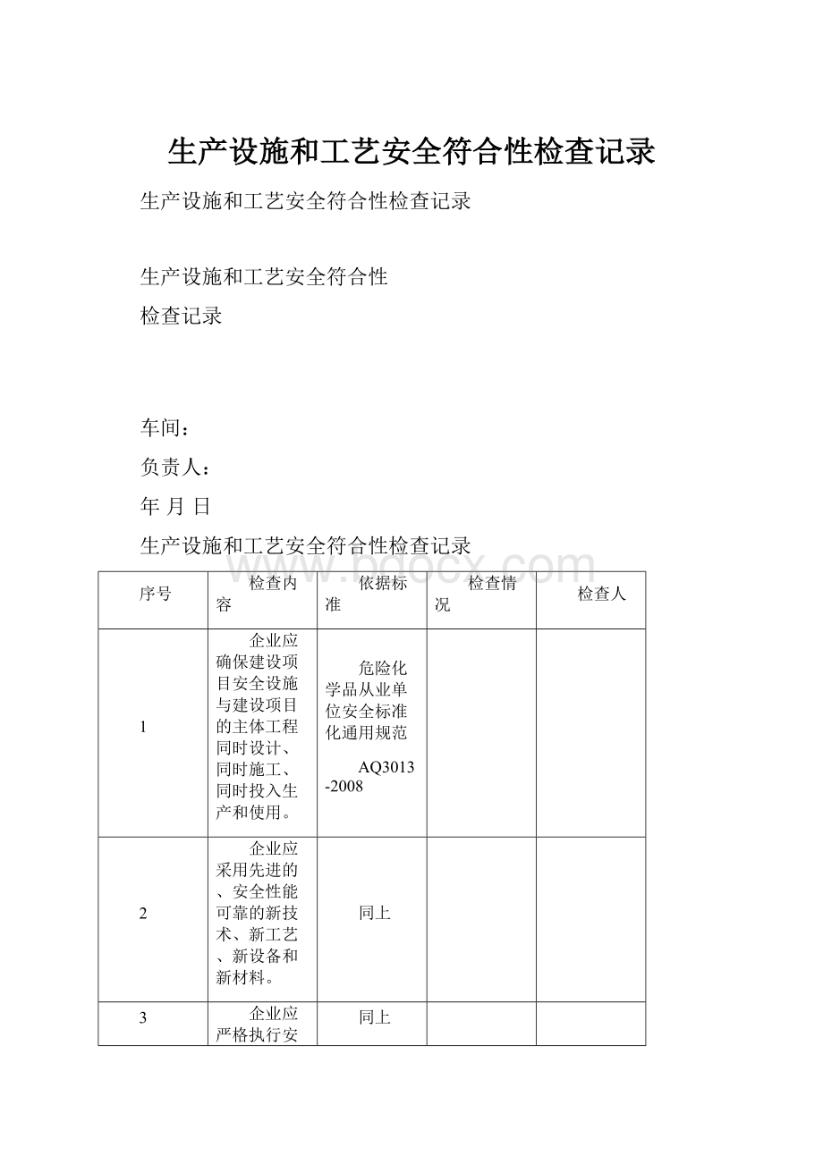 生产设施和工艺安全符合性检查记录.docx_第1页