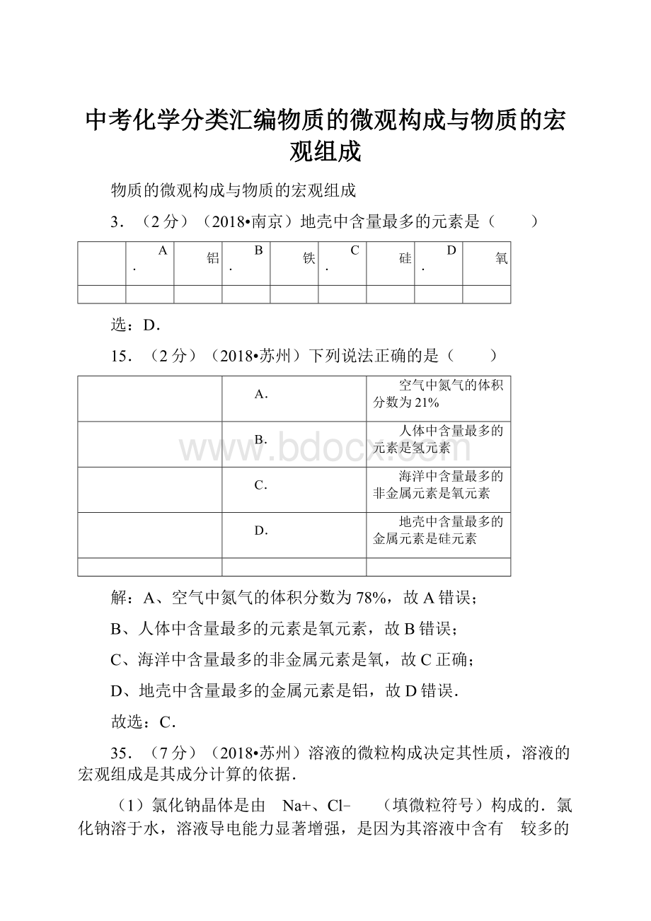 中考化学分类汇编物质的微观构成与物质的宏观组成.docx_第1页