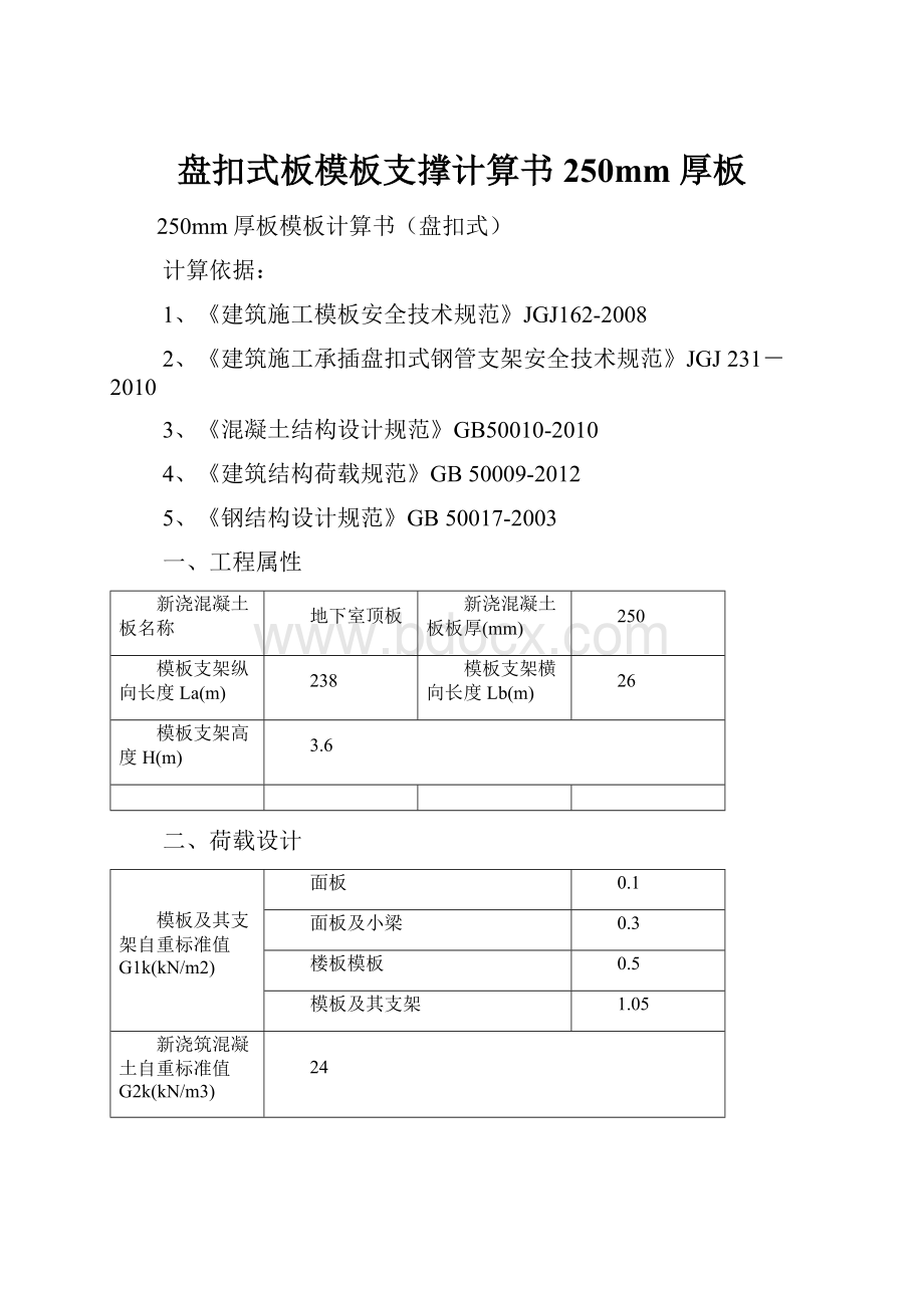 盘扣式板模板支撑计算书250mm厚板.docx