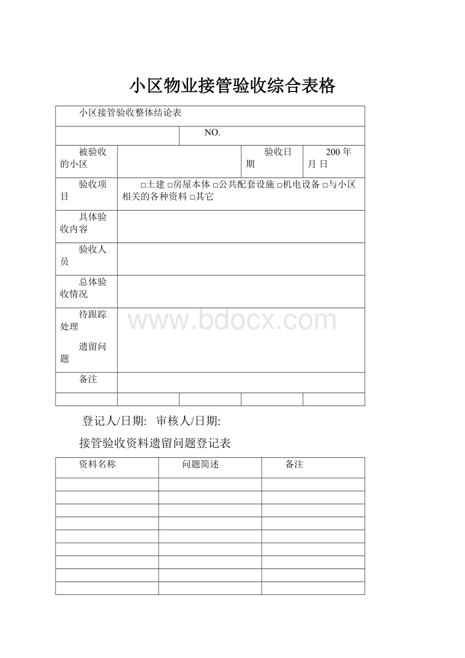 小区物业接管验收综合表格.docx_第1页