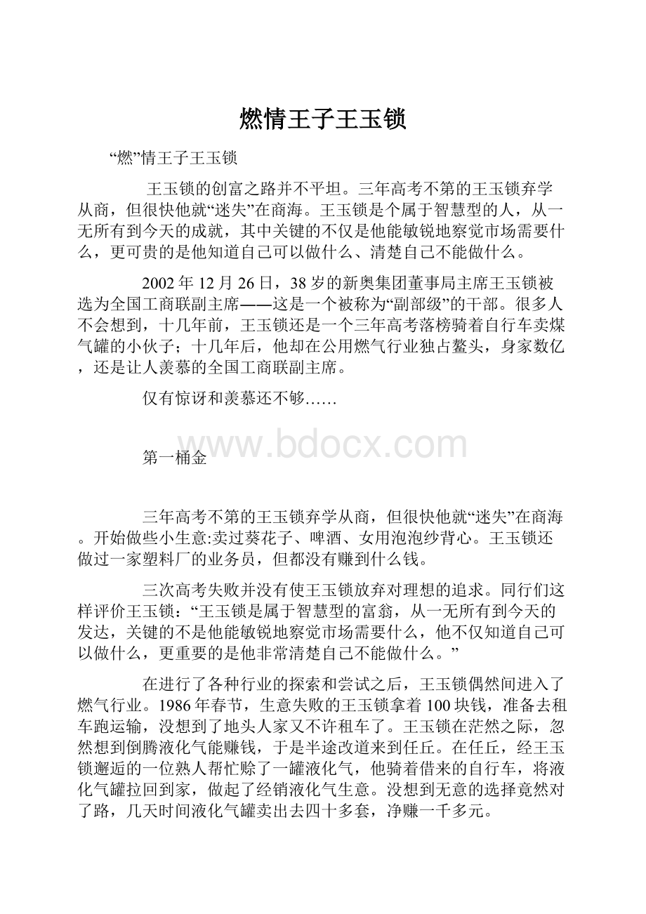 燃情王子王玉锁.docx