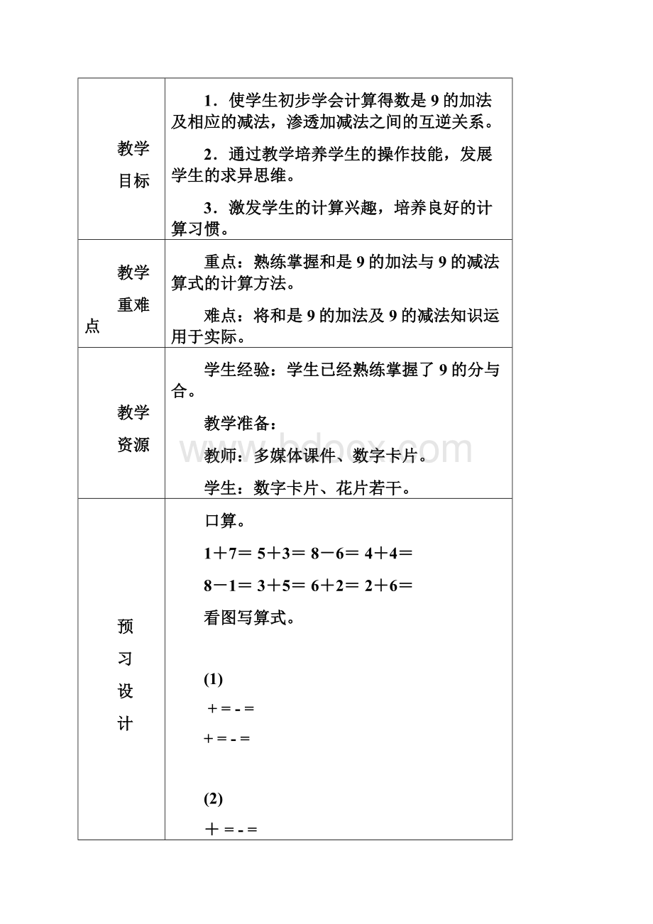 一年级数学上册 和是9的加法和9减几教案 苏教版.docx_第2页