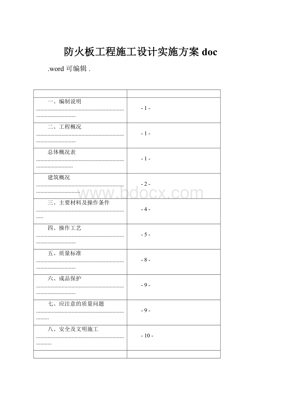 防火板工程施工设计实施方案doc.docx_第1页