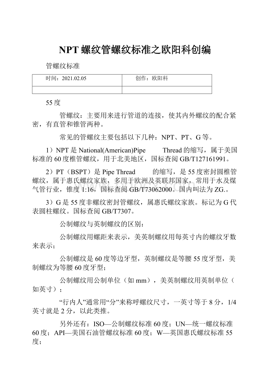 NPT螺纹管螺纹标准之欧阳科创编.docx_第1页