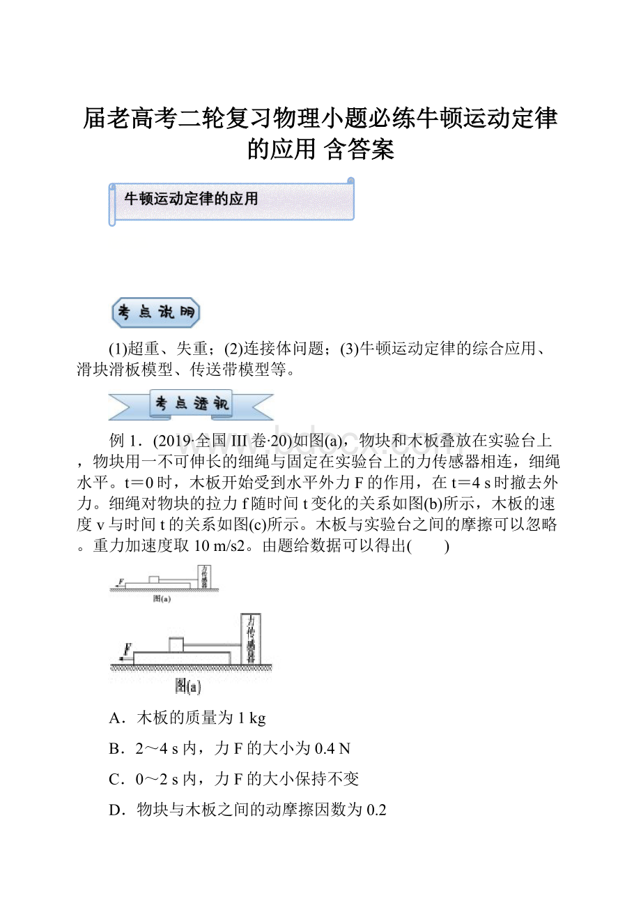 届老高考二轮复习物理小题必练牛顿运动定律的应用 含答案.docx