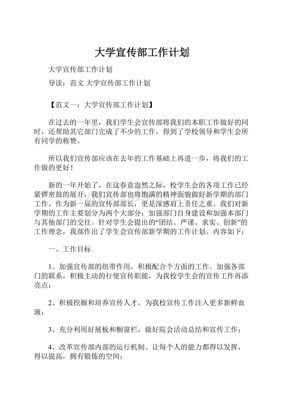 大学宣传部工作计划.docx