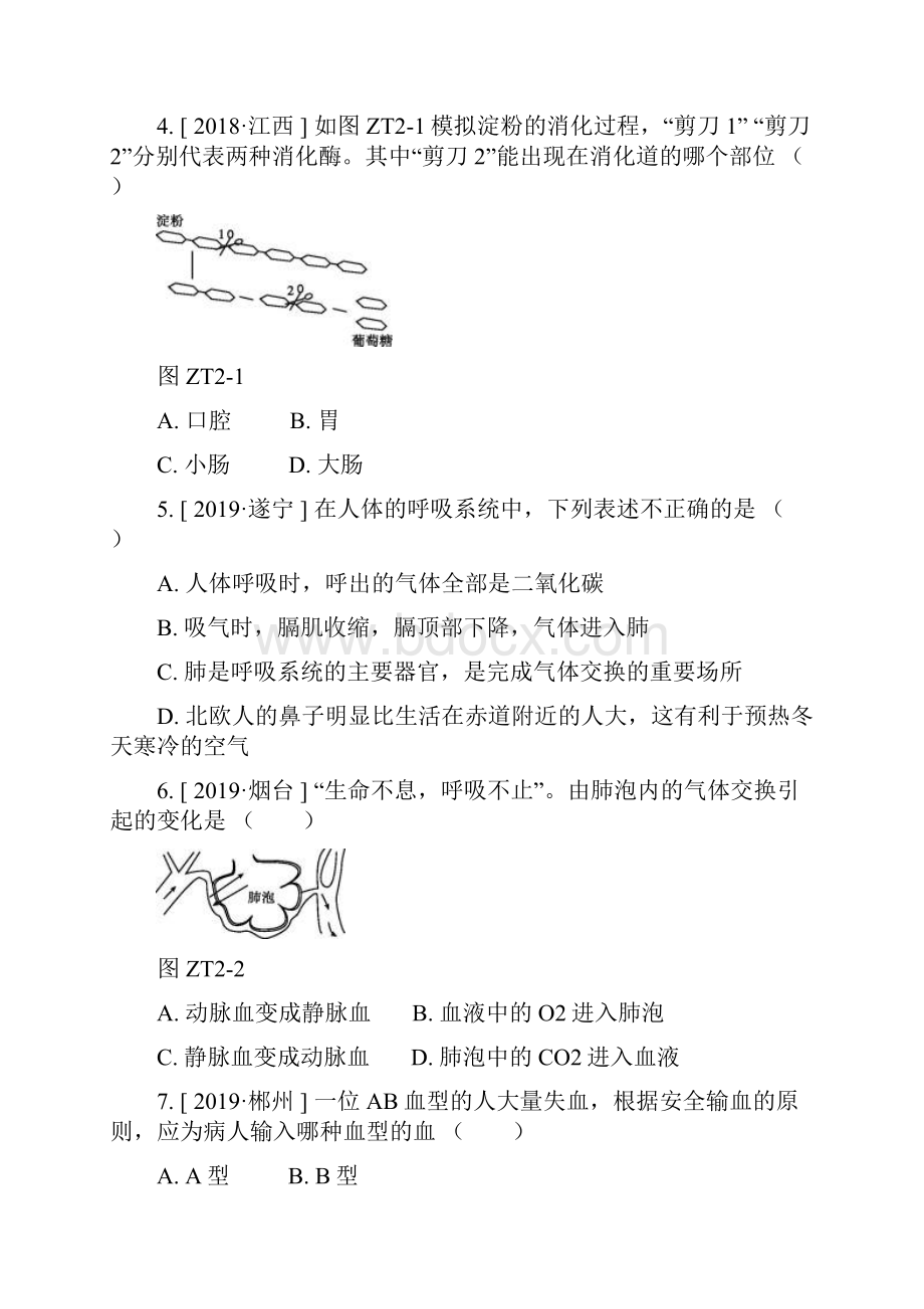 徐州专版中考生物复习方案专题提升02人体的生理活动试题.docx_第2页