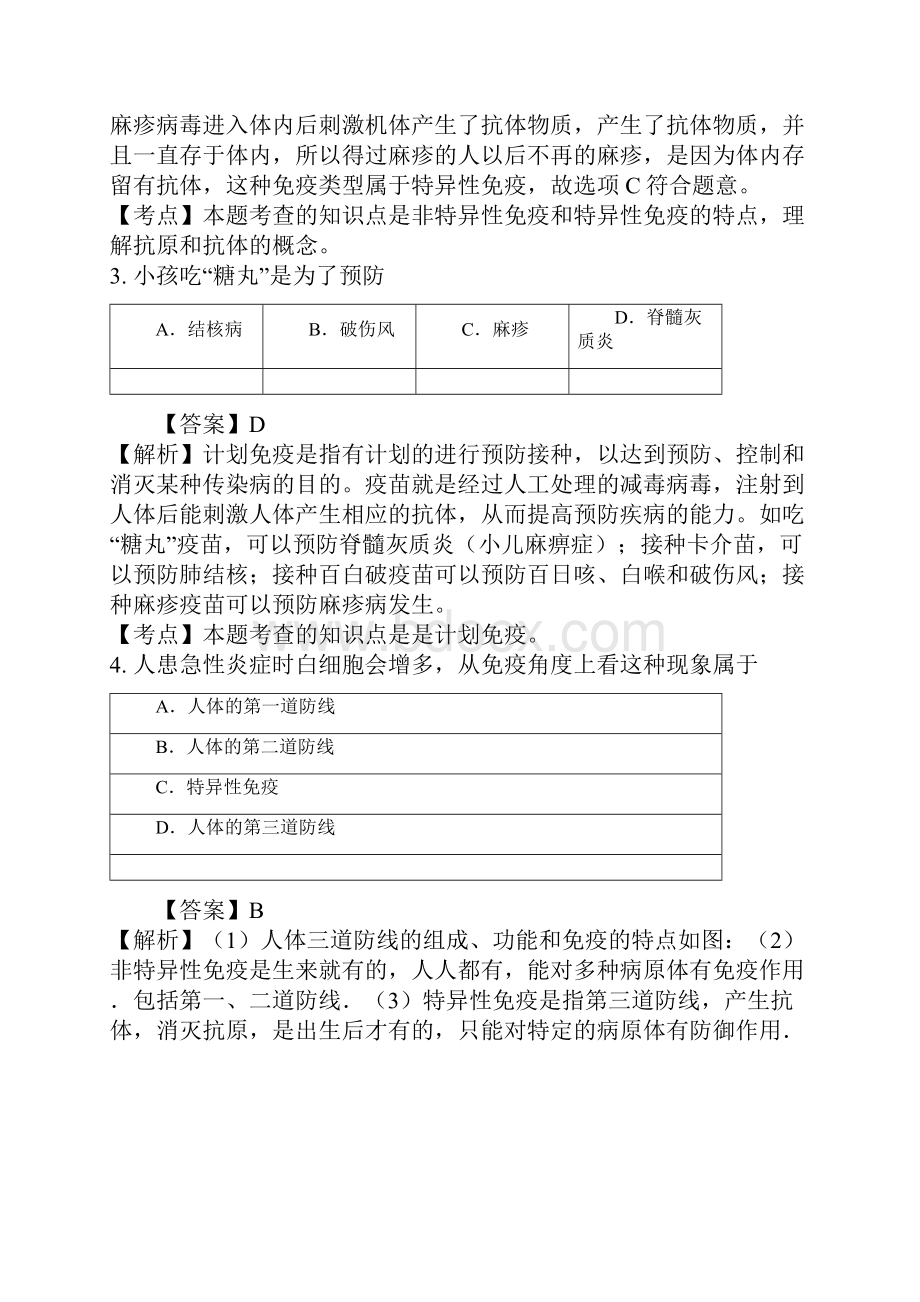 初二生物免疫与计划免疫试题答案及解析.docx_第2页