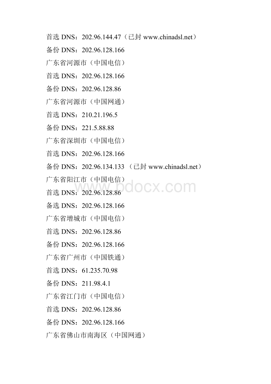 全国各省市DNS服务器.docx_第2页