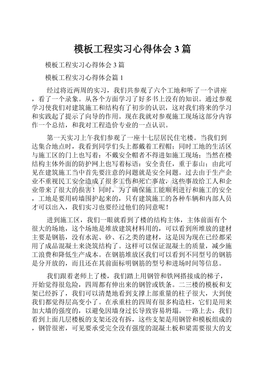 模板工程实习心得体会3篇.docx_第1页