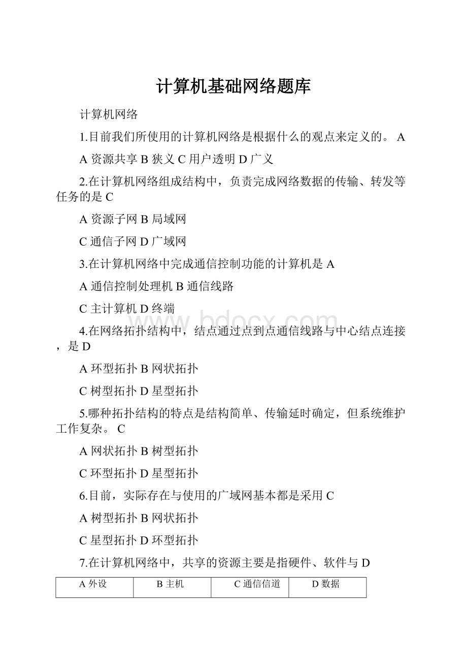 计算机基础网络题库.docx