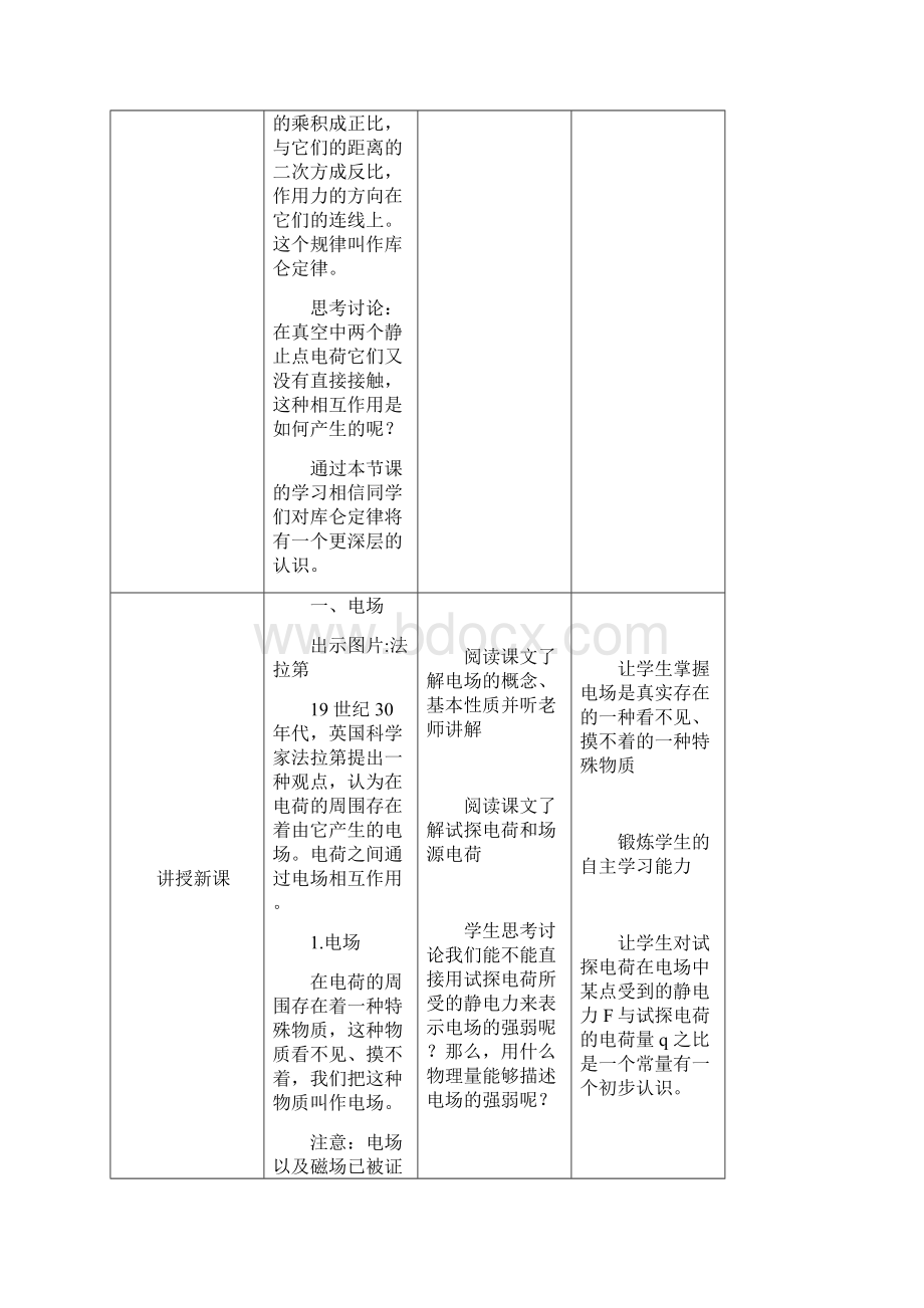 人教版高中物理必修3第9章第3节电场 电场强度教学设计第1课时.docx_第3页