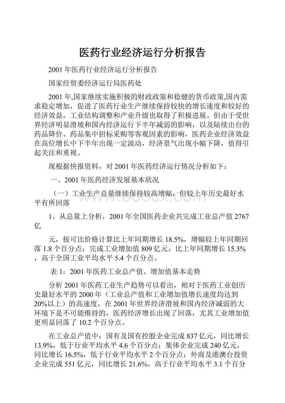 医药行业经济运行分析报告.docx_第1页