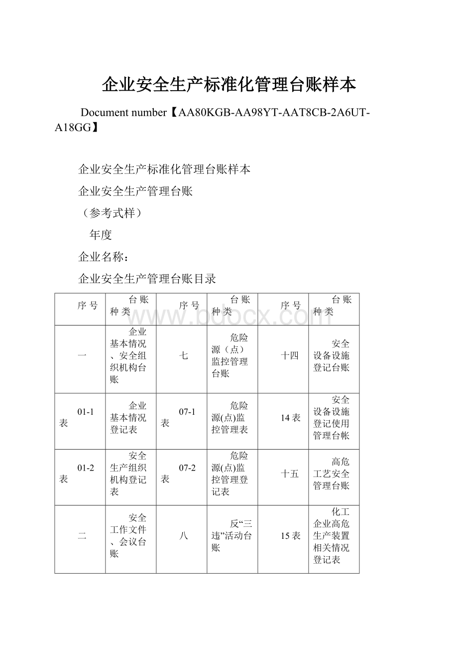 企业安全生产标准化管理台账样本.docx_第1页